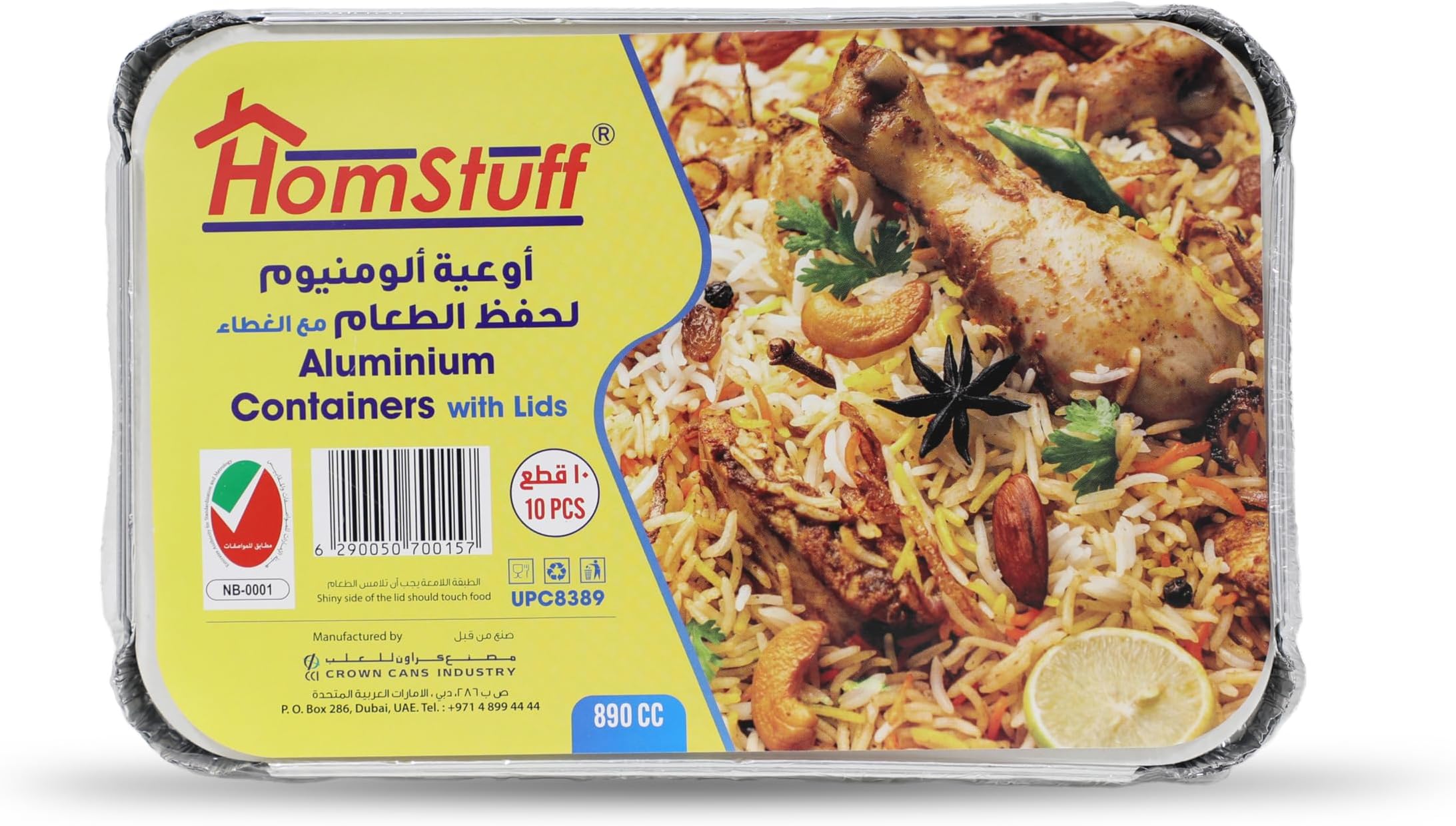 Aluminium Foil Container with Lid 8389 (890 ml), Pack of 10 pcs, Aluminium Disposable container | Parcel Box | Packaging Hot/Dry Foods | Freezer Containers for Takeaway Food Packaging.