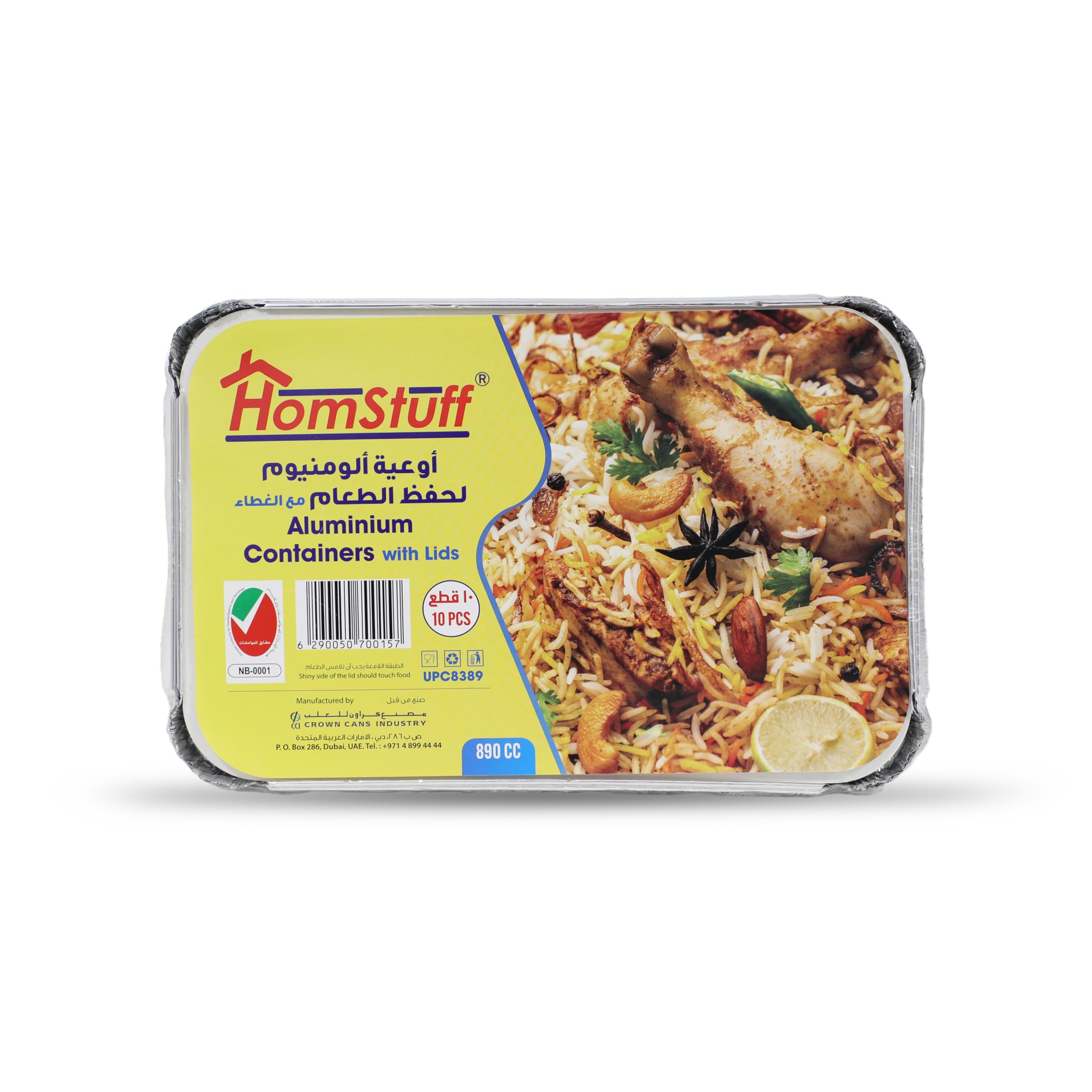 Aluminium Foil Container with Lid 8389 (890 ml), Pack of 10 pcs, Aluminium Disposable container | Parcel Box | Packaging Hot/Dry Foods | Freezer Containers for Takeaway Food Packaging.