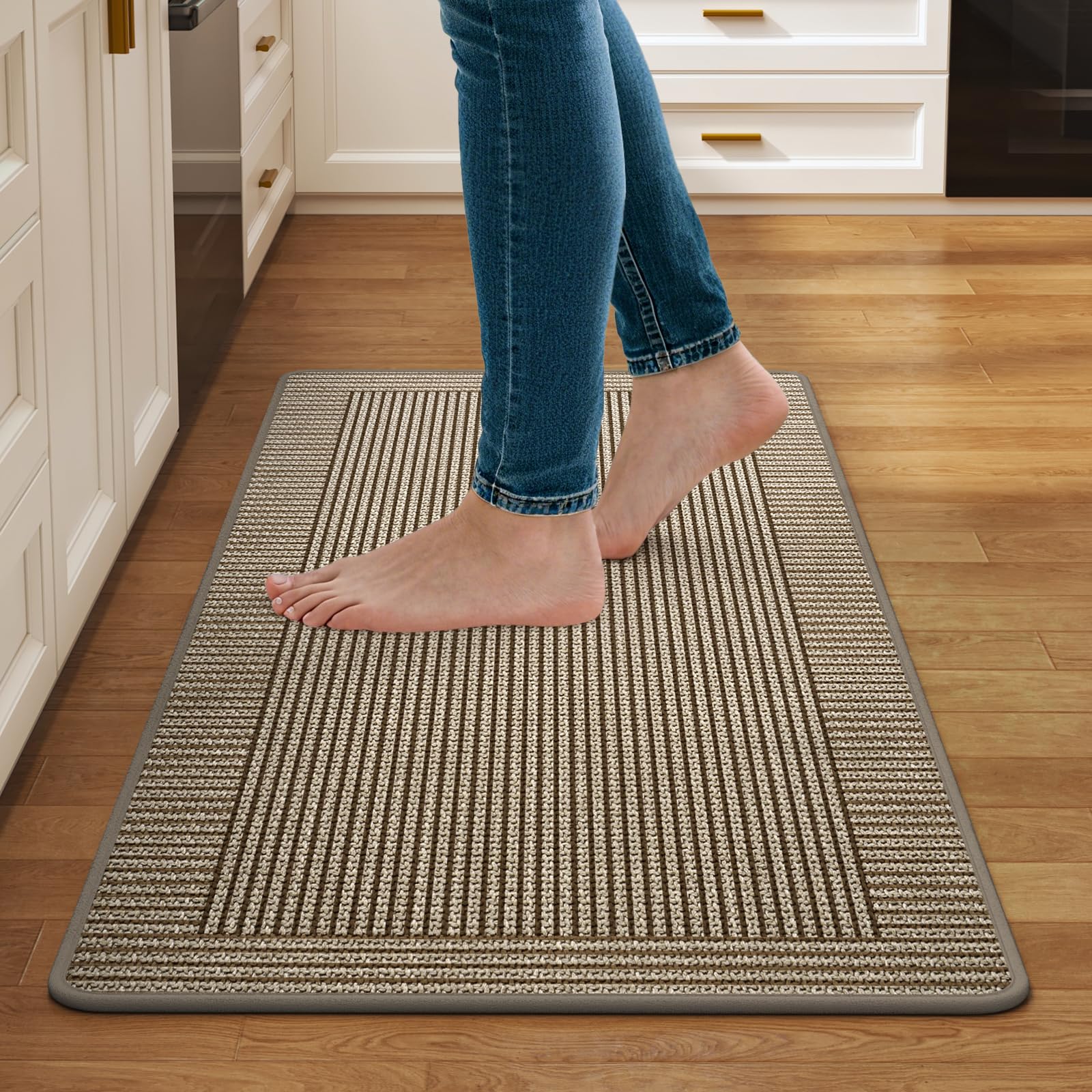 Quqei Kitchen Mats for Floor, Non Slip Washable Kitchen Rug, 43x75 CM Brown