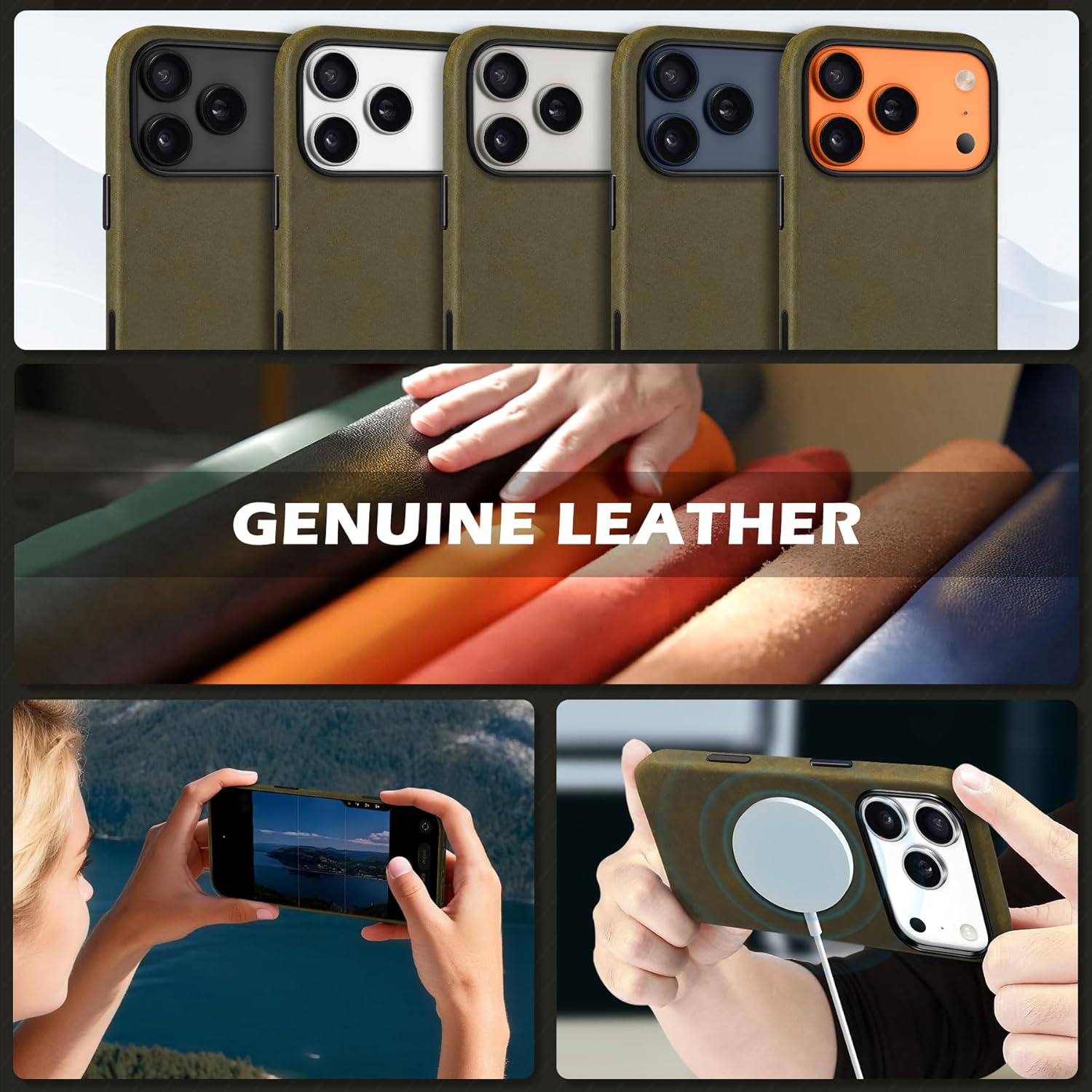 SHIELDON Case for iPhone 17 Pro 6.3 Inch 2025 | Top Grain Crazy Horse Leather | [Camera Button Updated] | Compatible with Magsafe | Magnetic Wireless Charging, Non-Slip, Slim Fit, Shockproof - Khaki - Image 9