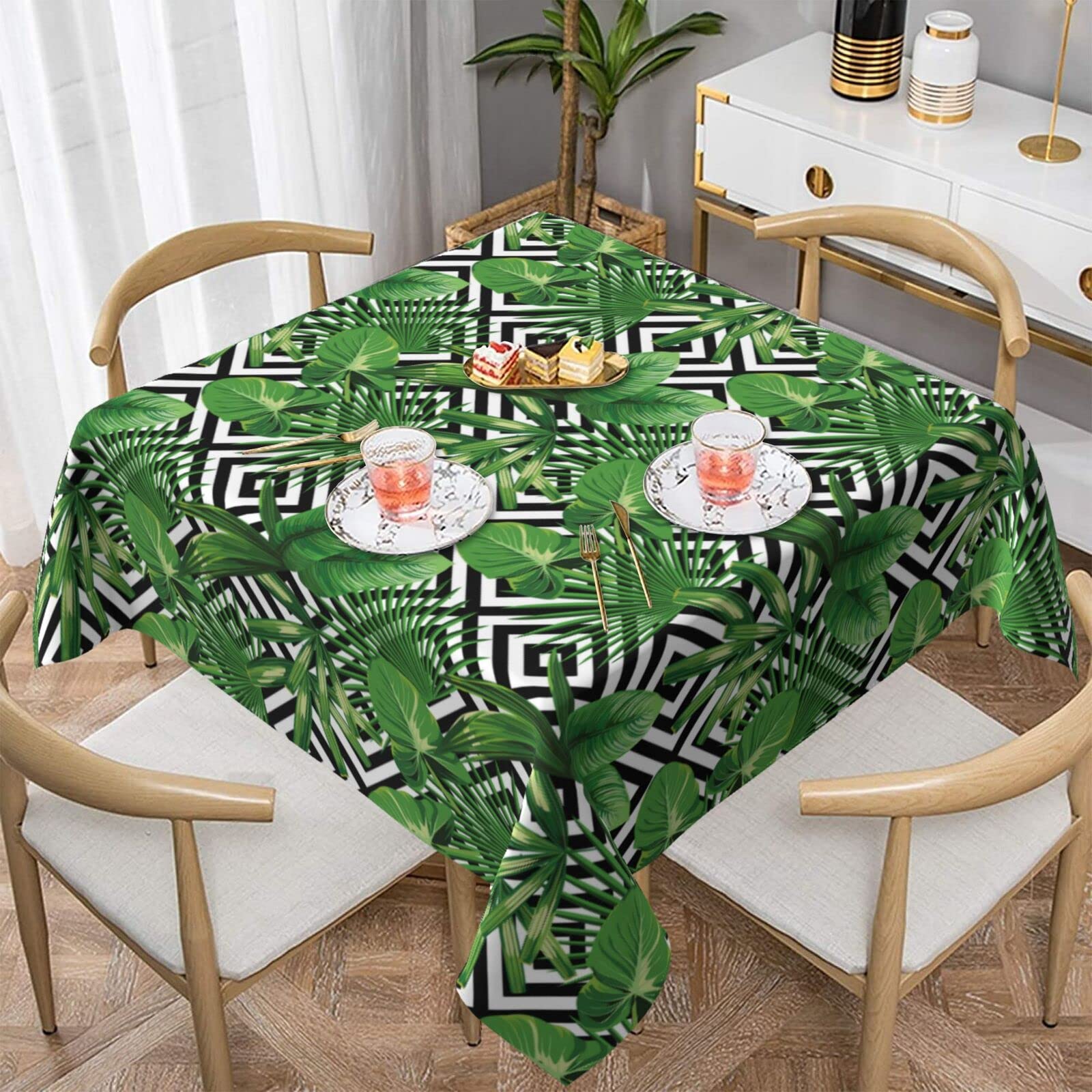 Nappe carrée plante tropicale verte pour table de salle à manger chic