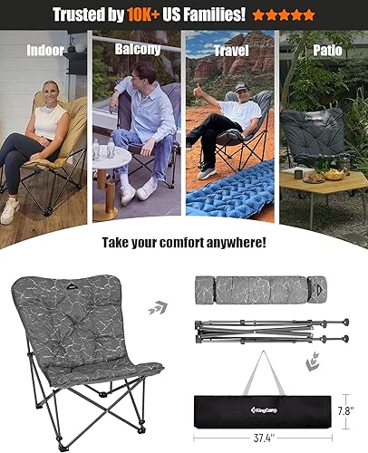 Miniatura 7 de KingCamp Silla plegable cómoda de mariposa acolchada de gran tamaño para adultos, cómoda silla de campamento de 300 libras, resistente con respaldo