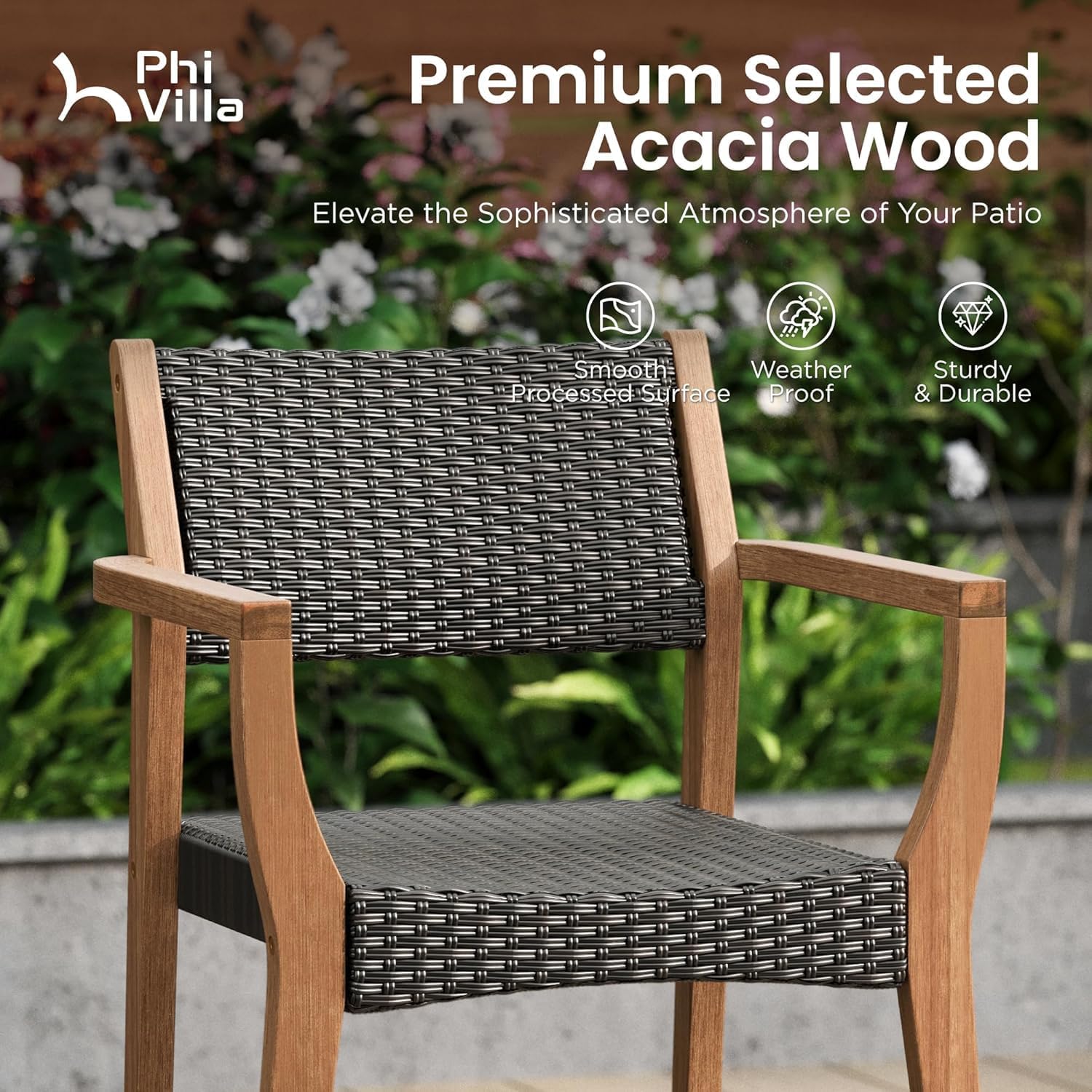 PHI VILLA 9 Pieces Acacia Wood Outdoor Dining Set for 8, Expandable Teak Wooden Table & Chairs, Large Farmhouse Furniture Set for Patio, Deck, Backyard, Porch