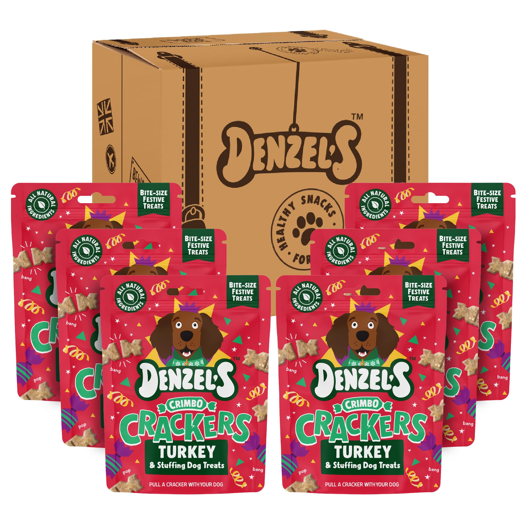 Denzel's All Natural Dog Treats - Crimbo Crackers - Turkey & Stuffing Dog Treats (6 x 90g)
