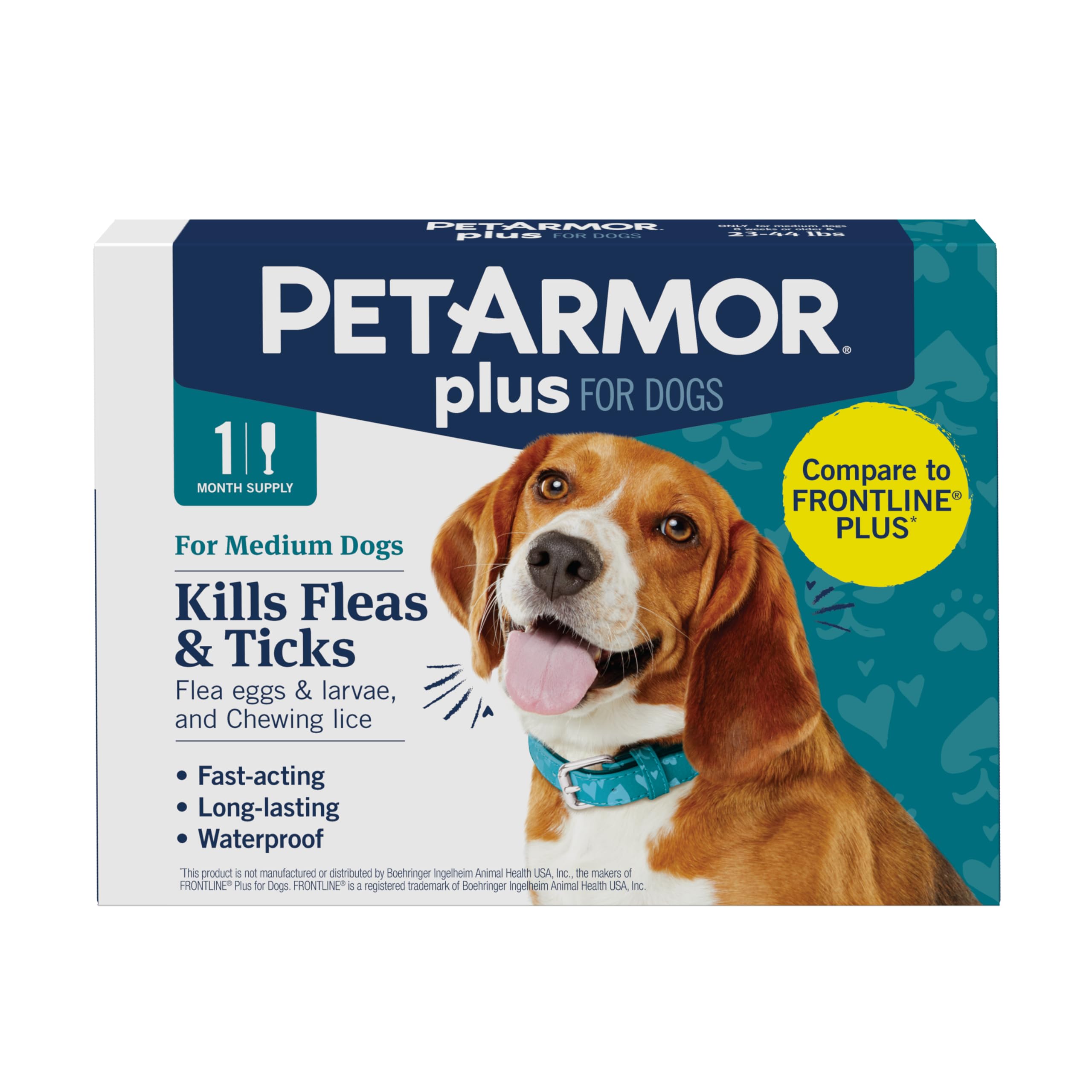 Plus Flea and Tick Prevention for Dogs, Medium Dog Flea and Tick Treatment, 1 Dose, Waterproof Topical, Fast Acting (23-44 lbs)
