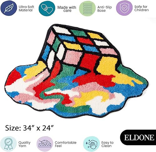 Miniatura 4 de ELDONE Alfombra de cubo mágico derretido, alfombras estéticas fundibles de 34 x 24 pulgadas, antideslizantes, lavables, abstractas y únicas