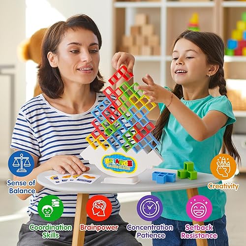 Miniatura 8 de Juego de 32 bloques de equilibrio Tetra Tower apilables, juegos de mesa para 2 jugadores o más juegos familiares, fiestas, viajes, niños y adultos