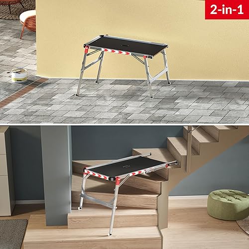 Miniatura 2 de Hailo TP2 Plus  Plataforma de trabajo y escalera  Rieles telescópicos y pies ajustables en longitud y altura  Nivel de burbuja integrado  para uso