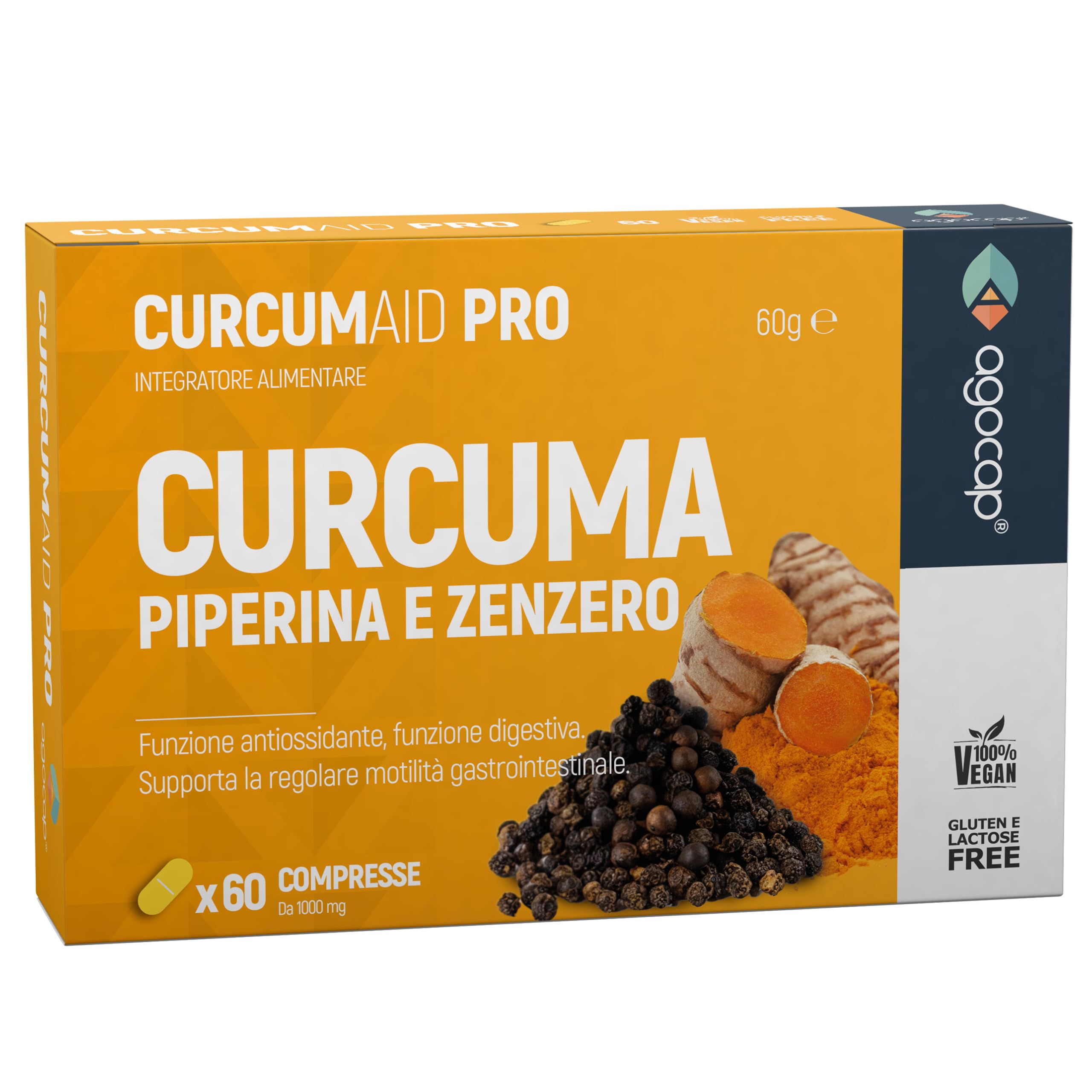 CURCUMA - Curcuma e Piperina, 60 compresse con estratto di curcumina e zenzero. Curcume Naturale + Piperina e Pepe Nero. Curcumina Vegana, Integratore - Made in Italy