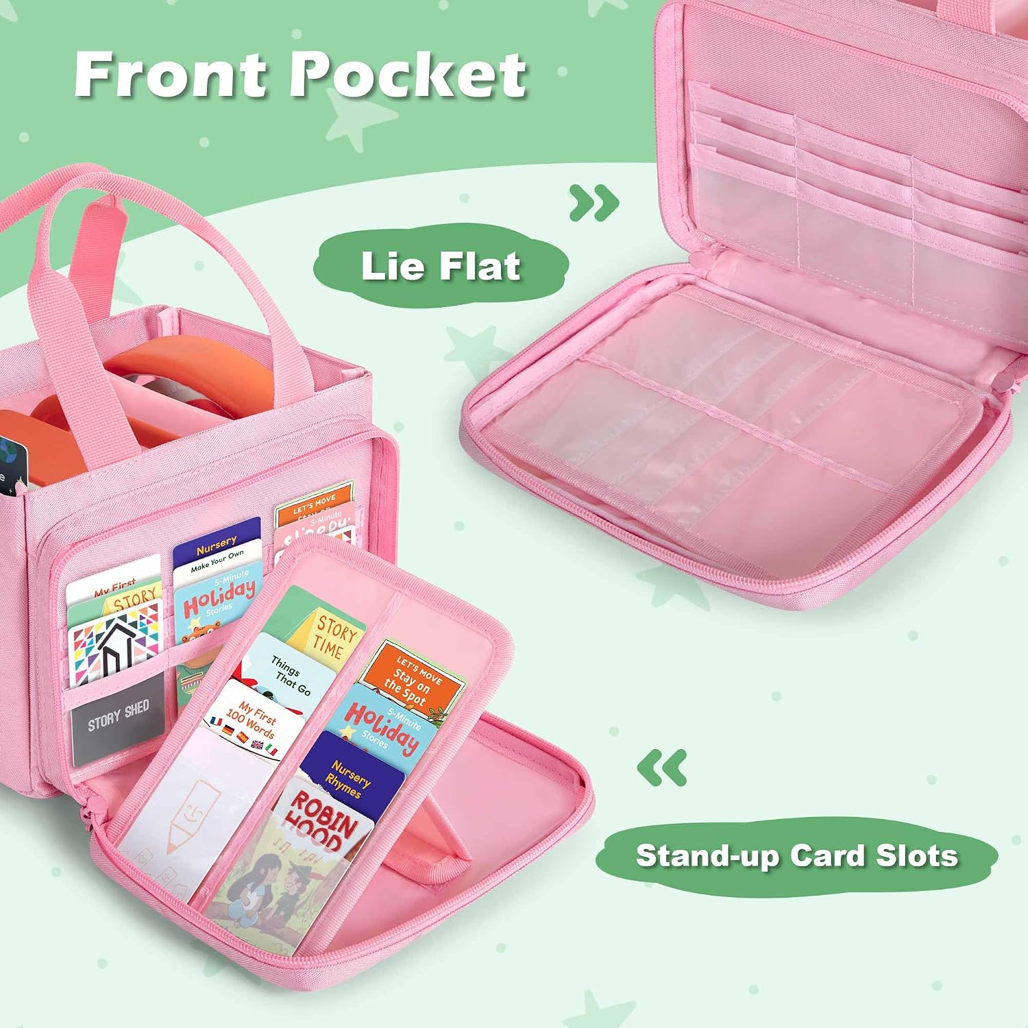 GRAOSO Carrying Case Compatible with Yoto Player (3rd Gen.) Bluetooth Audio Speaker, Card Holder up to 17 Cards, Travel Handle Bag with Clear Side Design for Viewing Player Display, Pink, Case Only
