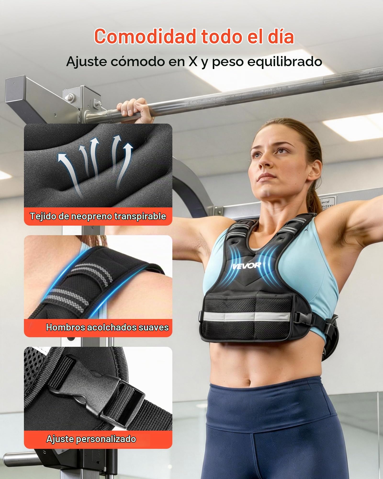 VEVOR Chaleco Lastrado Ajustable de 4,66 kg, Chaleco Ponderado con Forma de X, con 8 Paquetes de Pesas Extraíbles de 0,45 kg, para Entrenamiento de Fuerza, Correr, Fitness, Desarrollo Muscular
