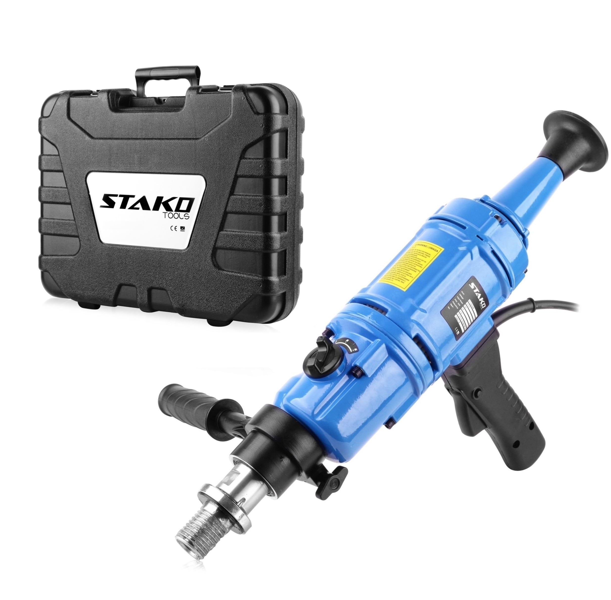 STAKO Trapano a nucleo professionale condotto a mano con potente motore da 2100 W – Diametro del foro max. Ø 202 mm – 7 kg – Punte diamantate per calcestruzzo 2730 giri/min – Unità di perforazione a 3