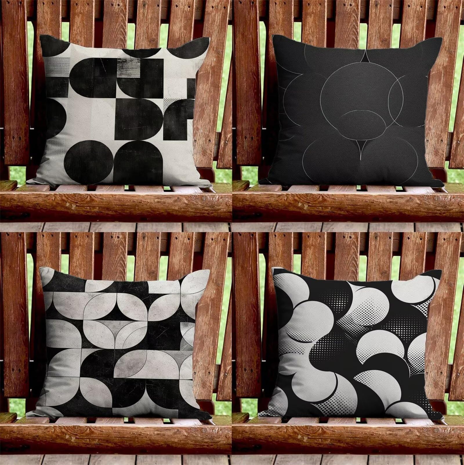 Outdoor Kissen Schwarz Weiß Kissenbezug 60x60 cm 4er Set Balkon Dekokissen Geometrie Outdoor Kissenhülle Wasserdichte Samt Doppelseitiger Gedruckte Sofakissen OutdoorGarten Balkon Deko Gifts z-967