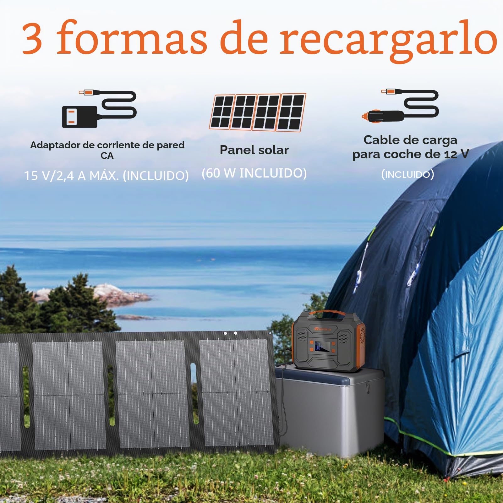 Generador solar portátil, estación de energía portátil de 300 W con panel solar plegable de 60 W, onda sinusoidal pura de 110 V, paquete de batería de litio de 280 Wh con salida de CA CC para uso en