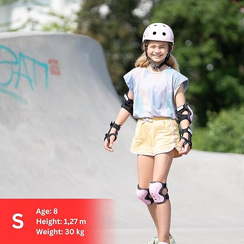 Miniatura 5 de SKATEWIZ Juego de rodilleras y coderas para niños y muñequeras para patinaje sobre ruedas 6 piezas, equipo de protección para adultos y niños,