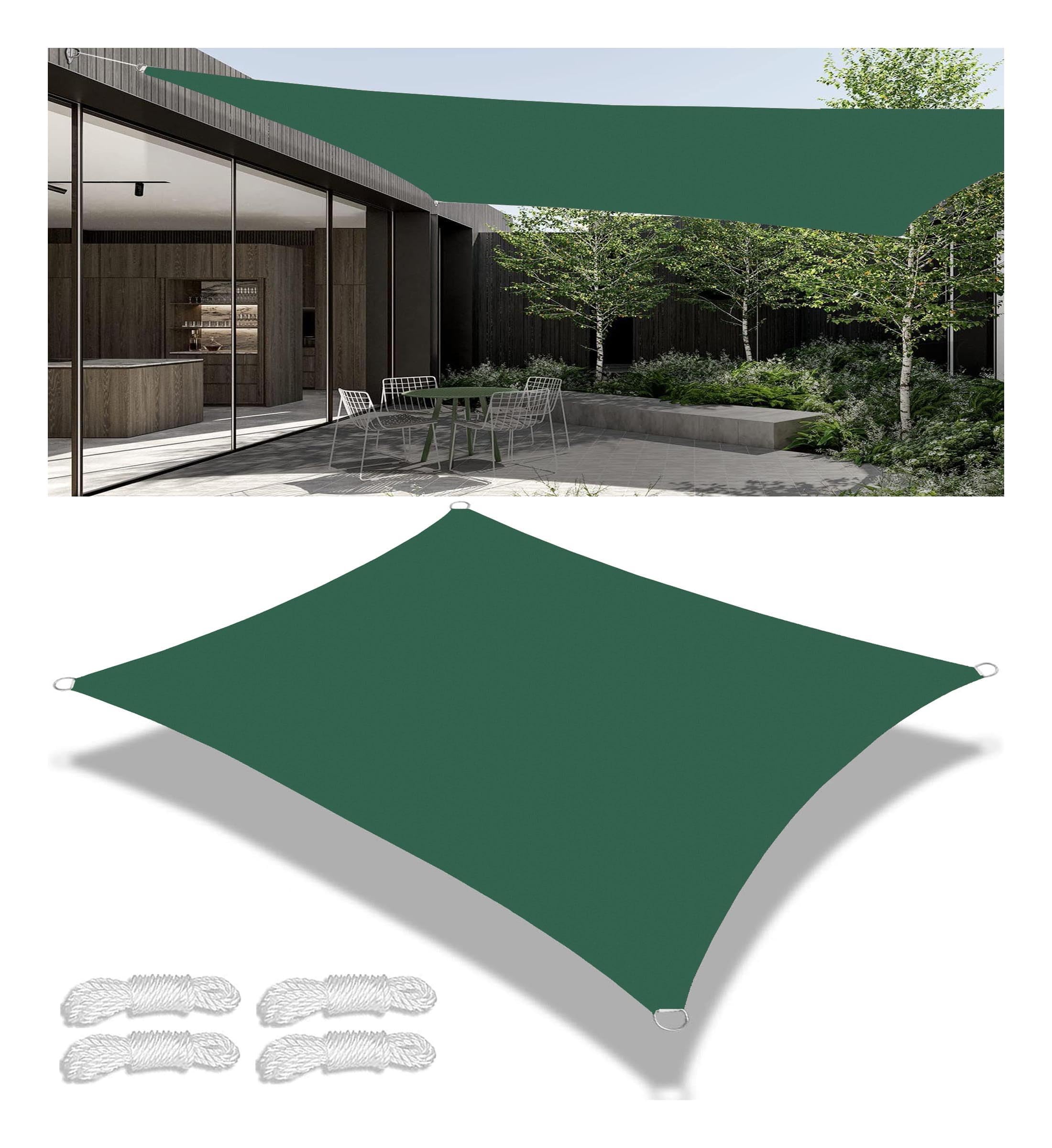 Voiles Ombrages Imperméable Rectangulaire Multi Couleur Taille Toiles D'ombrages UV Protection pour Patio Jardin Terrasse Extérieur Balcon avec Anneau D et Cordons Vert Foncé 3.5x9M