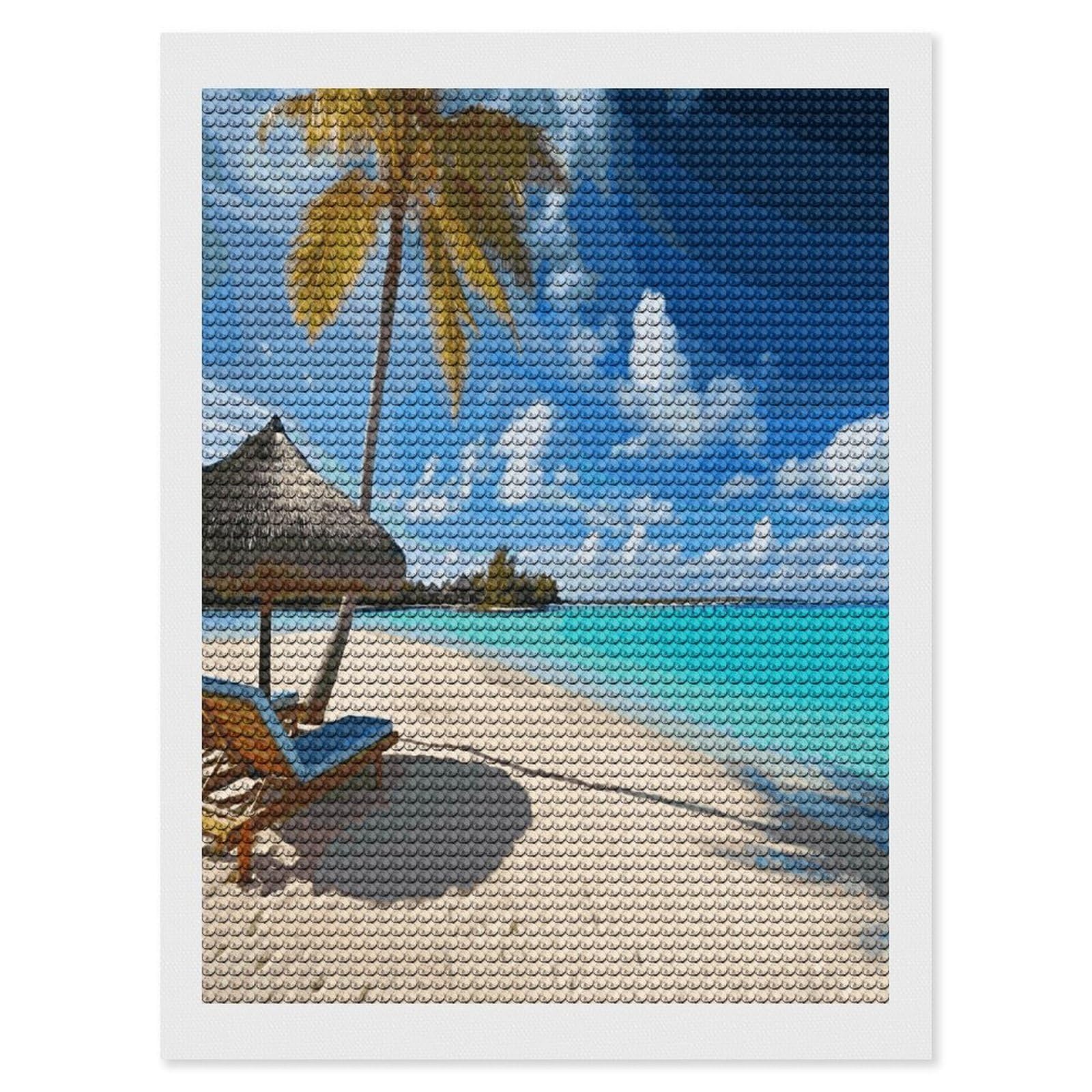 LDGSUPH Tropical Beach Diamond Painting Kits for Adults Paint with Diamond Pictures Art DIY Full Drill Diamond Dots Painting Personalized Diamond Photo for Home Wall Decor Gift 12"x16"