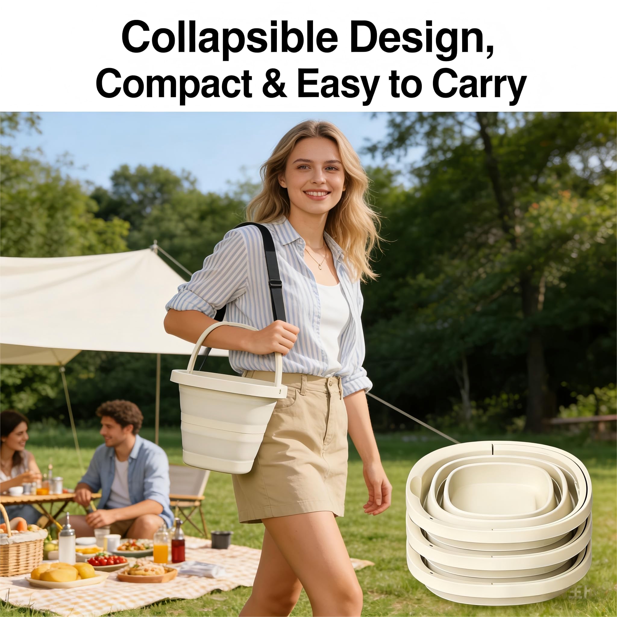 Cubos plegables de 2.6 galones, gran capacidad, cubo de agua plegable portátil para limpieza de jardín al aire libre, lavado de coches, camping, pesca