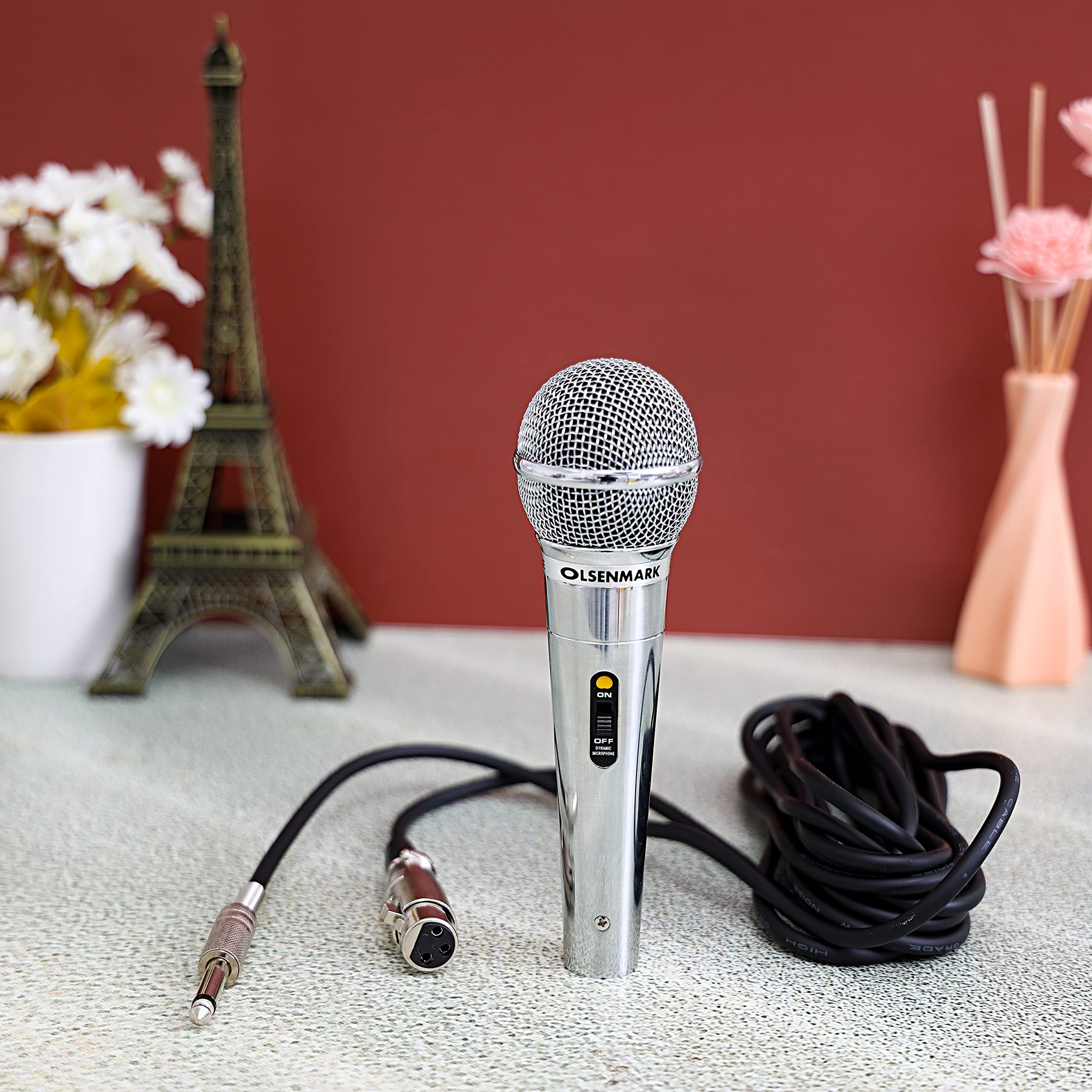 Olsenmark Professional Dynamic Wired Microphone | Metal Body, Echo Effect, High Sensitivity, Low Noise | 5.0 × 5.6m Cable | On/Off Switch | Plug & Play