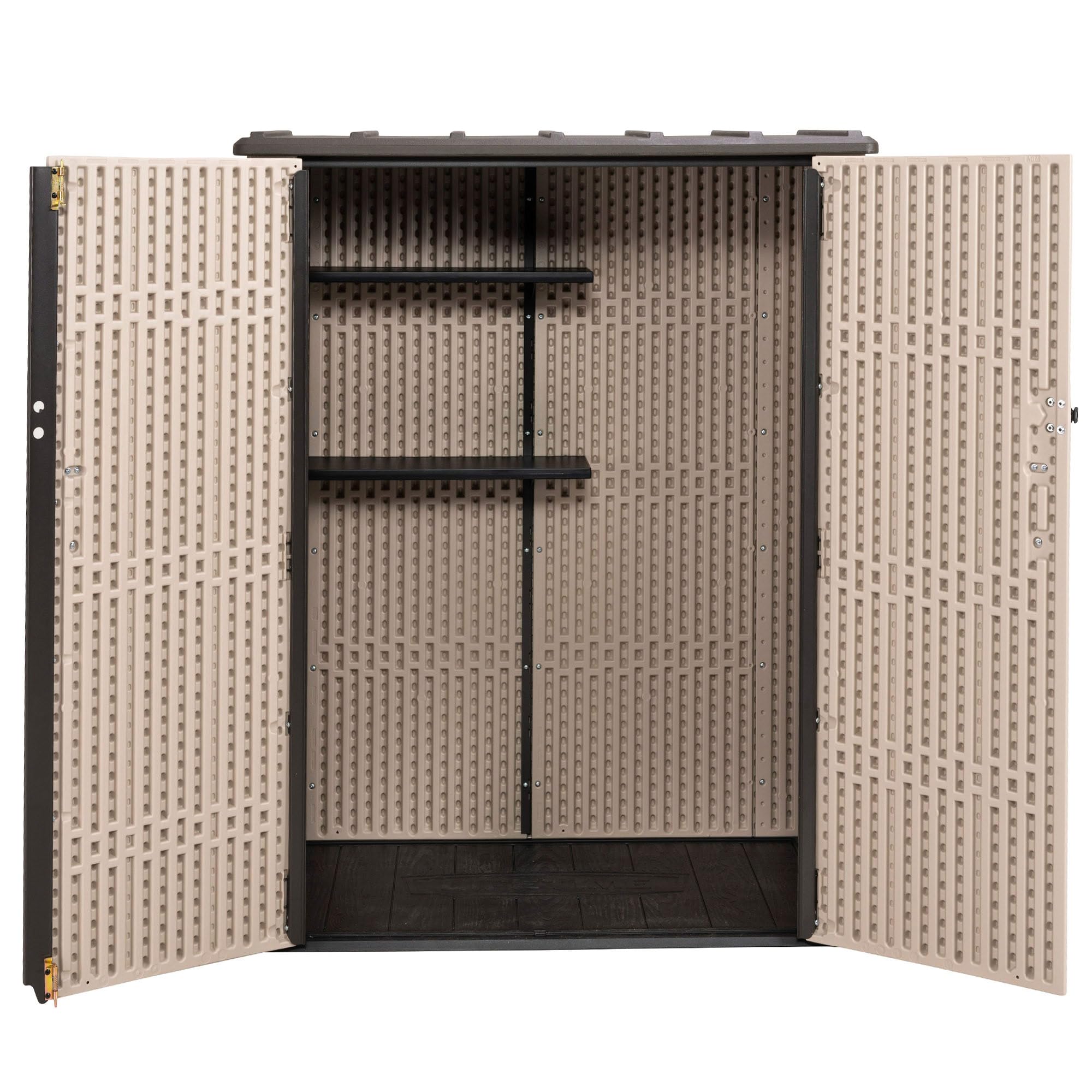 LIFETIME Armario Exterior Vertical Rough Cut™ 1.500 L, Polietileno HDPE, con Suelo, Doble Puerta con Cierre para candado, Estructura Reforzada, estantes Interiores, Resistente a la Intemperie (92315)