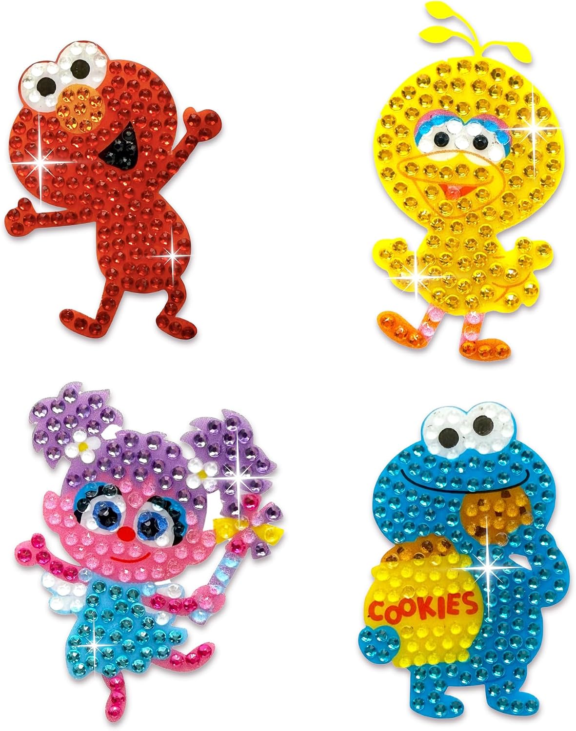 StickerBeans® Rhinestone Stickers x Sesame Street - Elmo and Friends 4-Pack, 2” x 2” Unique Sparkly Cut-to-Shape - Collecting, Trading, Laptops, Phone Cases, Scrapbooks - Kids, Teens, Adults