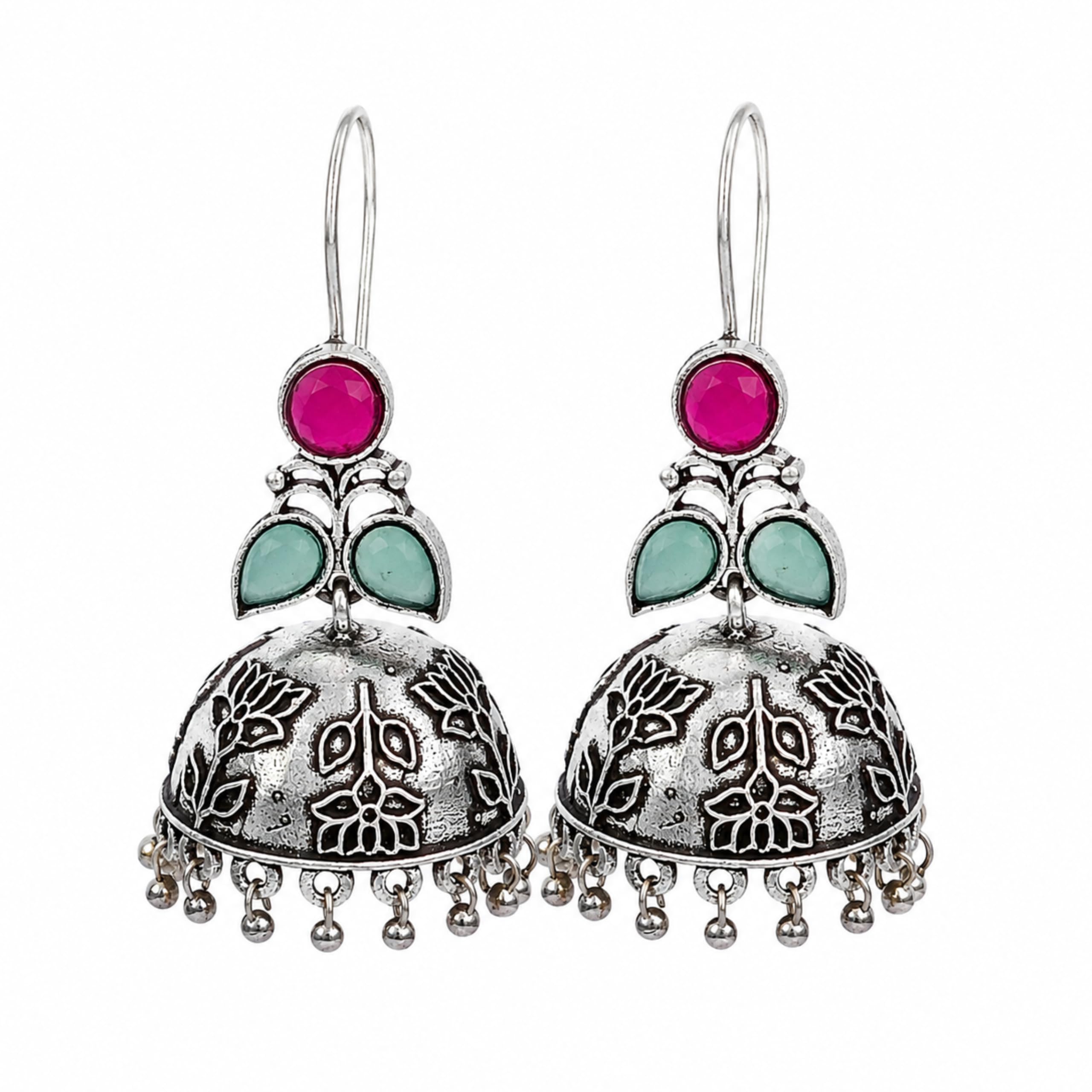 Pink & Mint Green Oxidised Traditional Dangler Stud Jhumka for Women & Girls | Stylish Earing | Accessories Jewellery for Women | Best Gift for Birthday, Anniversary & Wedding-image-29