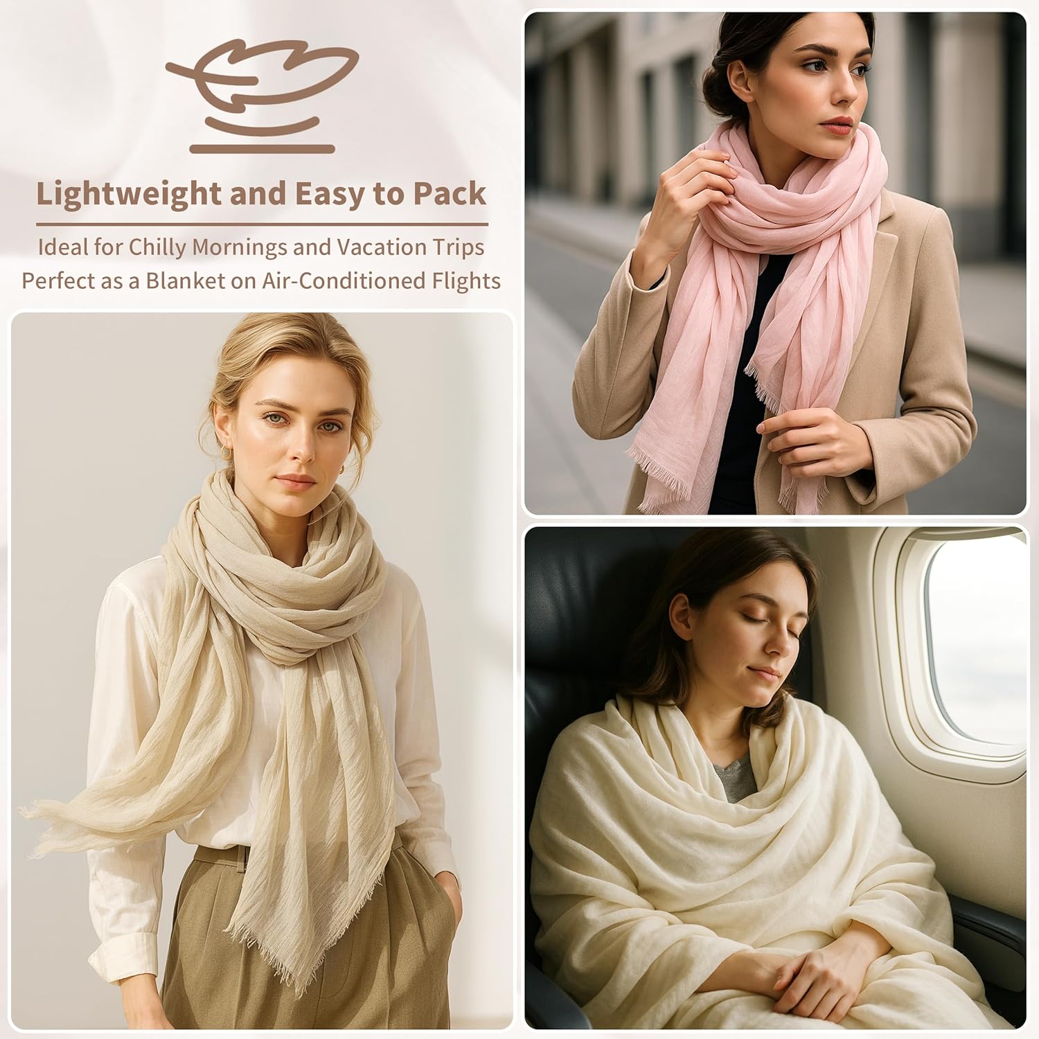 Summer Shawls for Women Lightweight, Large Long Linen Travel Scarf for Beach, Plain Gauze Wrap, 3 Colors - Image 6