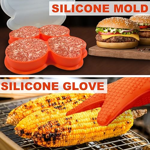 Miniatura 5 de N NOBLE FAMILY Juego de accesorios para parrilla de alta calidad con mango liso de grano de bambú, juego de 30 herramientas de barbacoa de acero