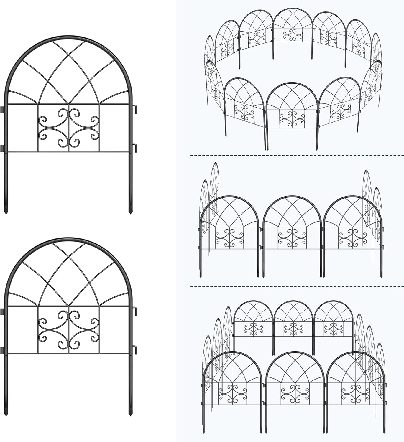 8-Panel Rustproof Metal Garden Fencing Kit - 25.78in Height x 13ft Length, No Dig Decorative Borders for Yard, Dog Barrier & Flower Beds, Arched Animal Fence Panels with Ground Stakes