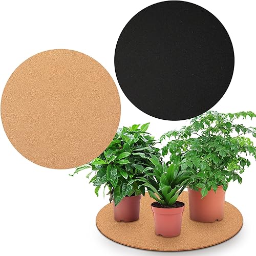 Leinuosen 2 Pcs 18 Inch Large Cork Plant Coasters Double Layers Absorbent Cork Indoor Plant Mat Rug Accessories for House Floor Protection