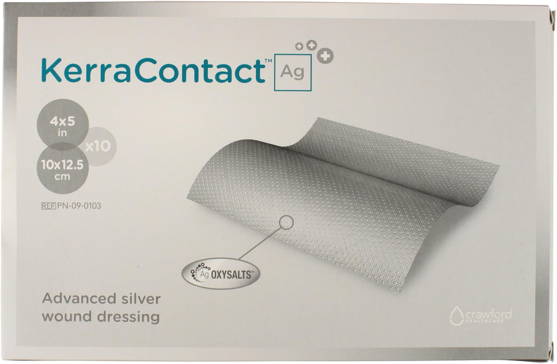Ag 4"x5" Silver Wound Dressing (PN-09-0103) - Utilizes Ag Oxysalts Technology to Kill Bacteria Within a biofilm - for Chronic and Acute Wound Care Treatment (Box of 10)