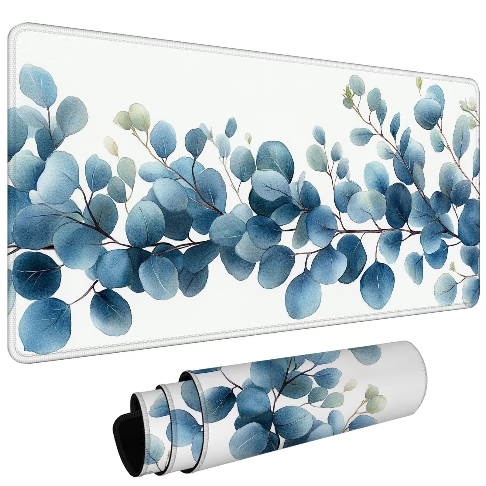 Gamingowa podkładka pod mysz XXL – duża podkładka pod mysz, 1200 x 600 x 3 mm, niebieskie liście, podkładka na stół, duży rozmiar, poprawia precyzję i prędkość, antypoślizgowa podkładka na biurko