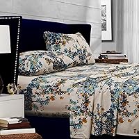 Tribeca Living Casablanca Multi Print Queen Sheet Set - 300TC Cotton Sateen, 22" Deep Pockets, Oeko-Tex Certified 4-Piece Bedding