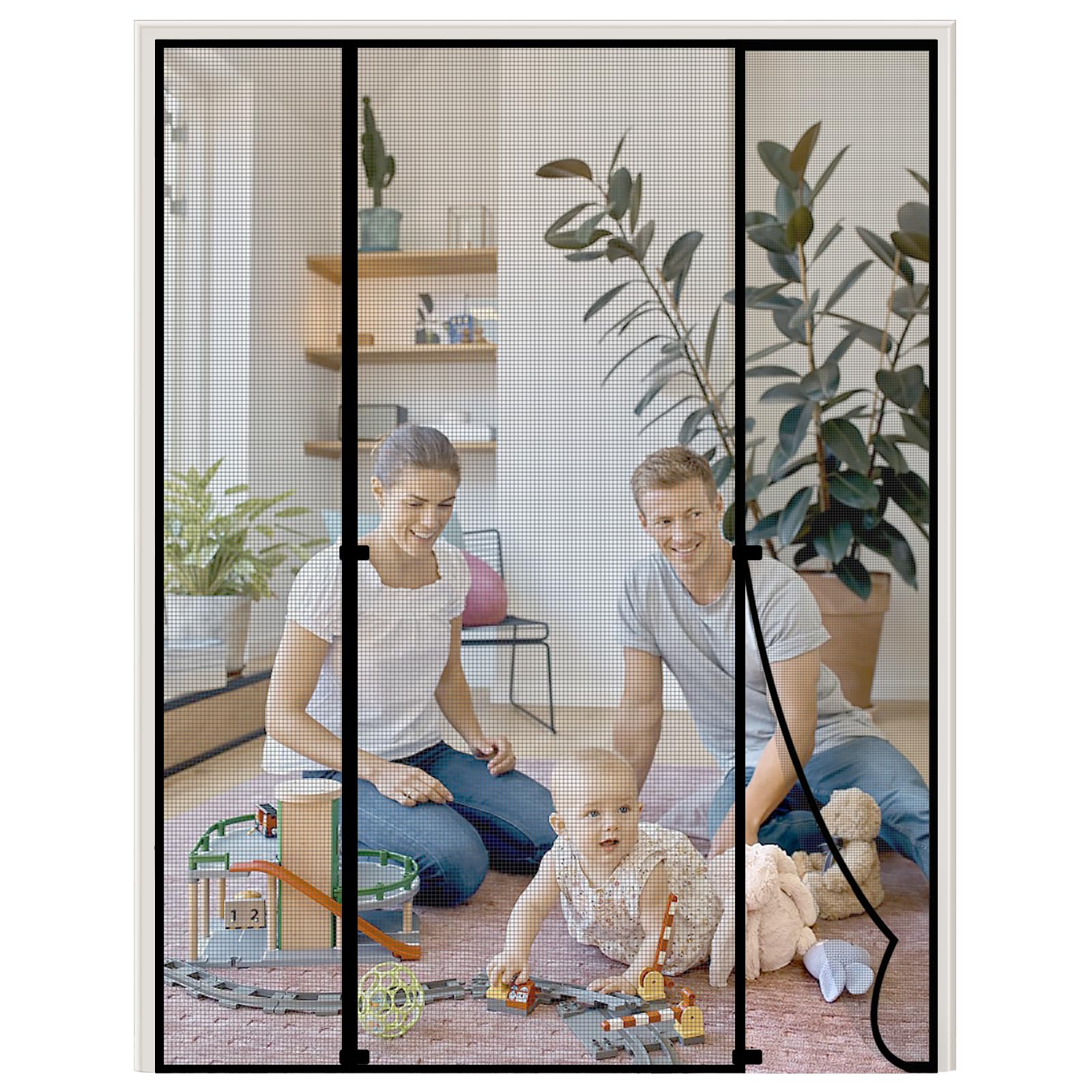 HooTown Magnet Fliegengitter Tür,190 x 212cm Fliegengitter Doppeltür | Automatisches,Ohne Bohren,4cm Klettband Oben,Fliegenvorhang für Fenster, Balkontür, Kellertür und Terrassentür