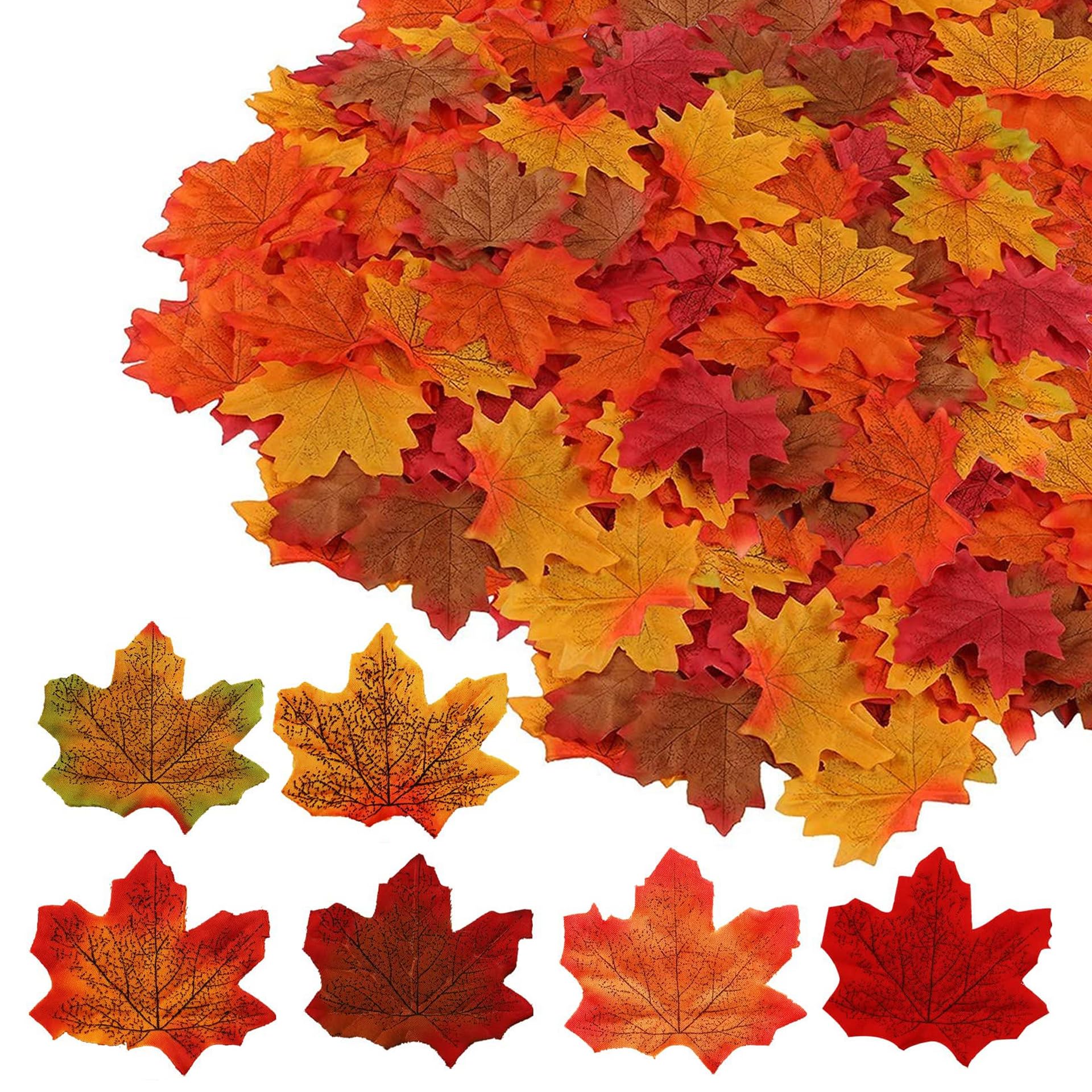 YAZANY 300Pcs Artificial Autumn Leaves,Mixed Color Autumn Fall Maple Leaves