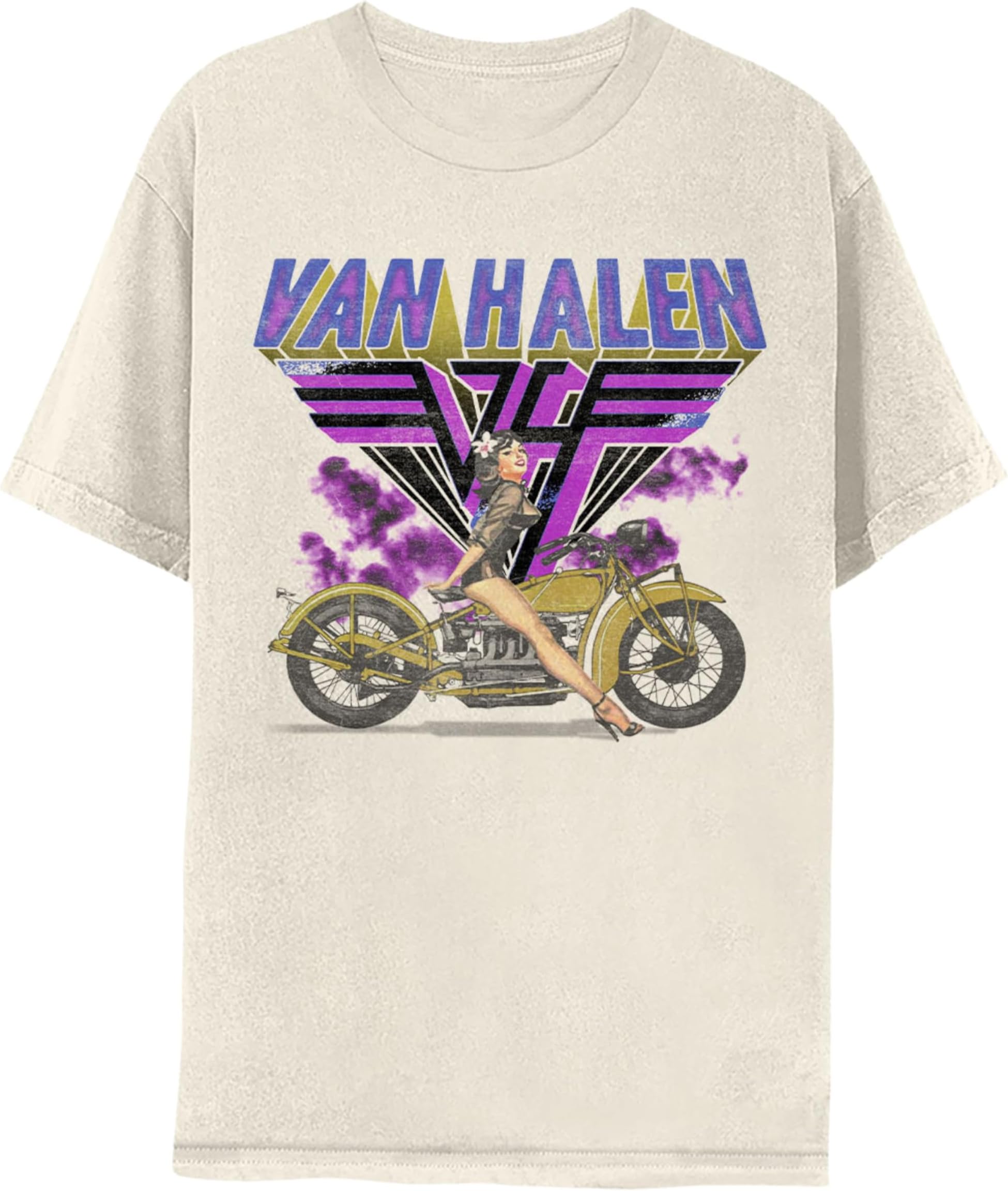 Van Halen Motorcycle Girl Adult Short Sleeve T Shirt American Rock 80s Music Vintage Style Graphic Tees