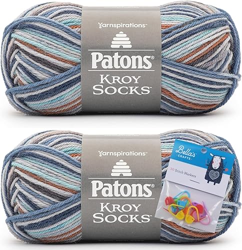 Patons Kroy Socks - Paquete de 2 hilos con marcadores de puntada Bella's Crafts (neblina púrpura)