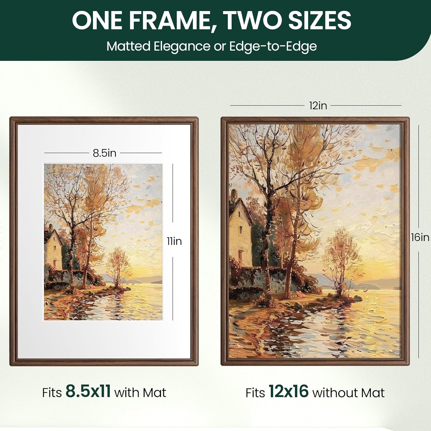 Picture Frames,12 x 16 Picture Frame,Solid Walnut Wood Picture Frame,12x16 Photo Frame with High Tempered Glass,12 by 16 Wooden Frame Matted to 8.5x11 Photo for Wall Display,1P