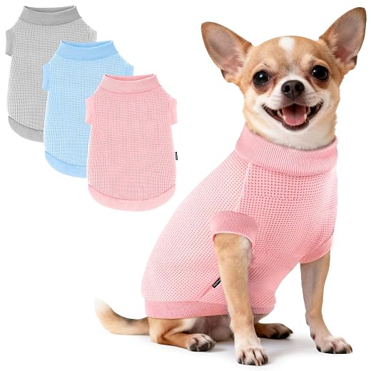 3 Pack Dog Shirt for Small Supplies Functional Waffle Dog Clothes Warm Soft Sweatshirt Outfit for Dogs Cats Pet Apparel