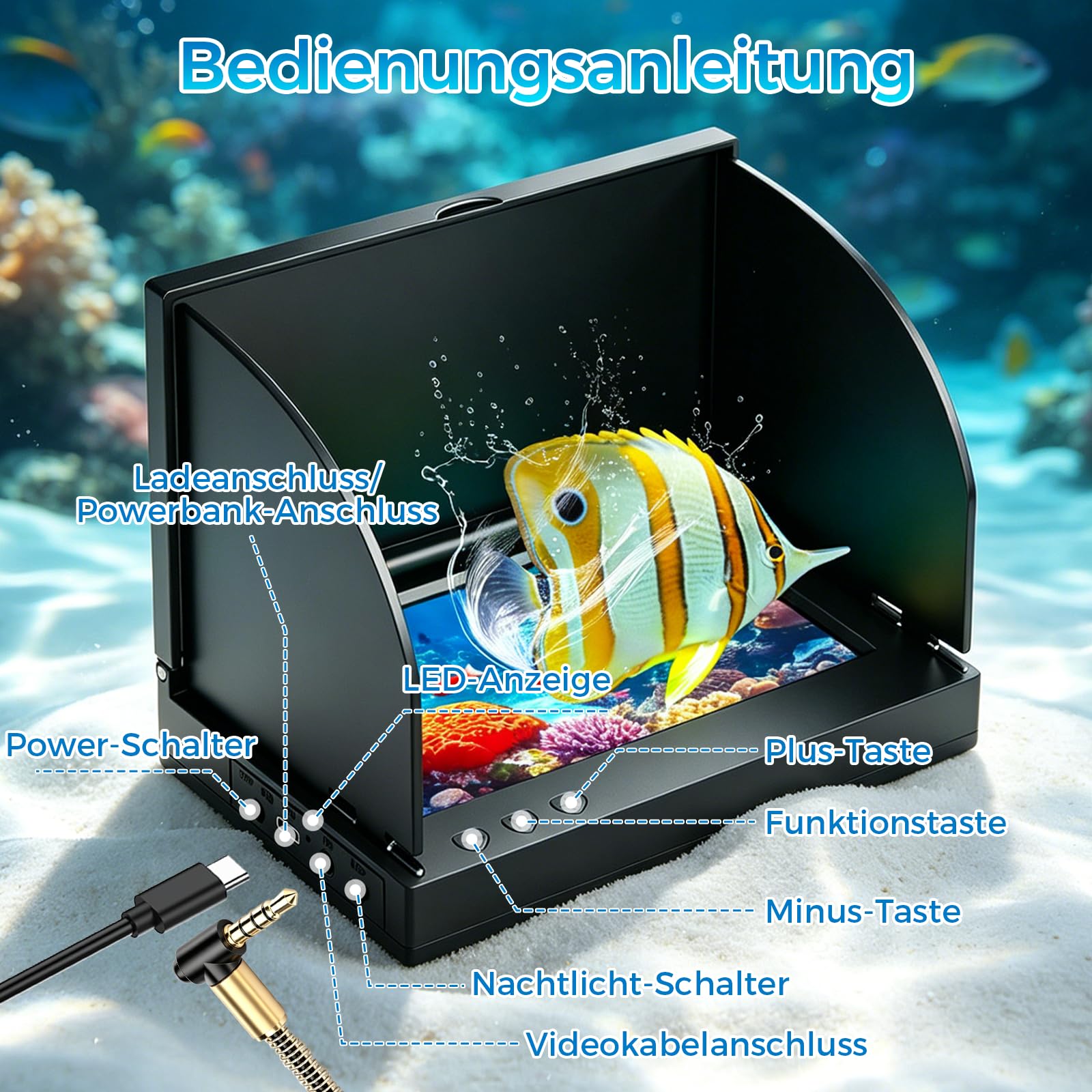 Unterwasserkamera Angeln,1080P HD Fischfinder mit 4.3-Zoll-LCD 15m Wasserdichtem IP68 Kabel 12 IR-Nachtsichtlichtern Fish Finder Kamera Meeresangeln Eisfischen Flussangeln Angeln am See