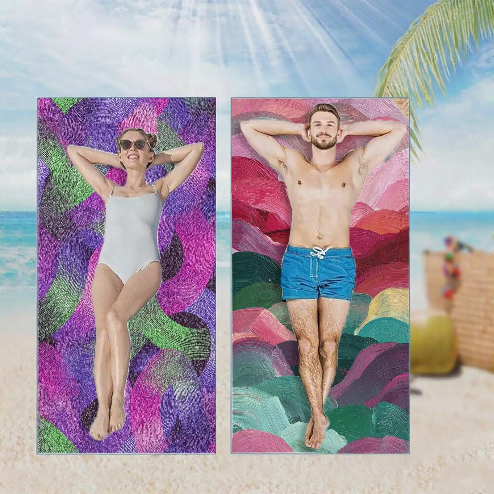Ręcznik plażowy, ręczniki plażowe z mikrofibry, szybkoschnące lekkie ręczniki podróżne bez piasku, duży ręcznik kąpielowy dla dorosłych 100 x 220 cm, do pływania na basen, jogę, siłownię, kemping