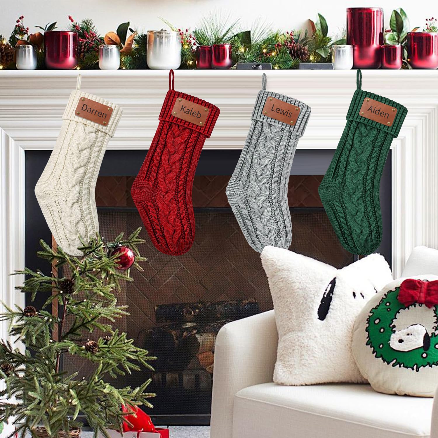 Chaussette de Noel Personnalisé avec Nom, Grandes Tricotés Chaussette de Noël Suspendre Cheminee Decorative Chaussette Noel Broderie Bas Personnalisable Cadeau Décorations Sapin de Noel
