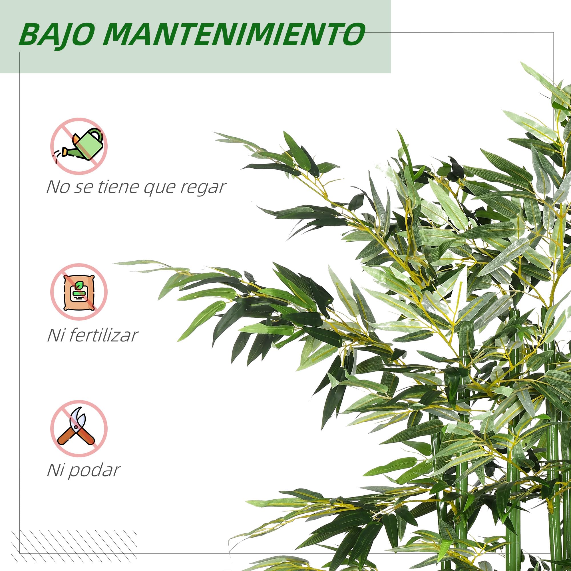 HOMCOM Bambú Artificiales Pack de 2 180 cm 1640 Hojas 35x10x180 cm Verde