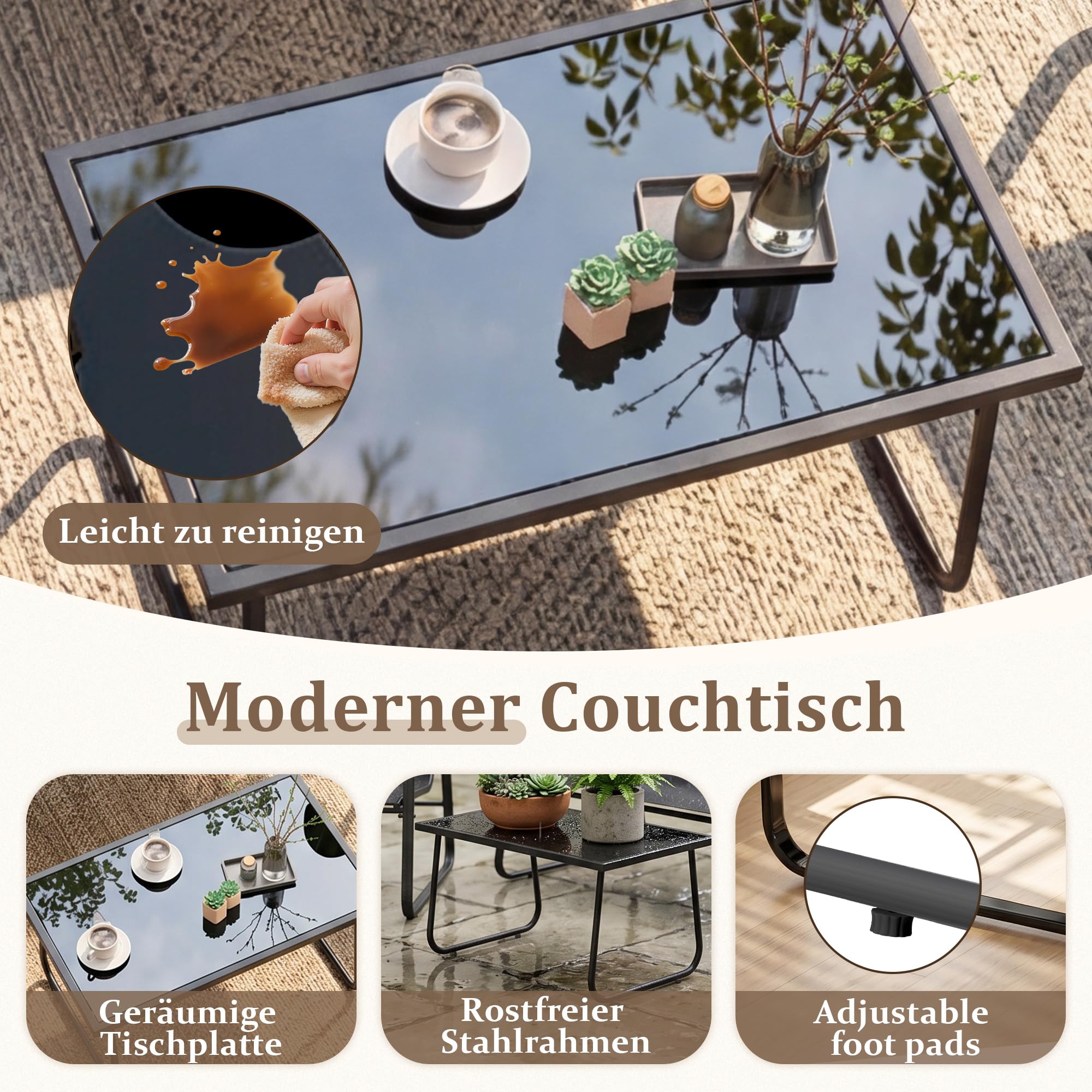 2026 Aufwertung 4-teiliges Garten Terrassen-Sitzset, Außenmöbel-Set mit Zweierstuhl, Zwei Einzelsitze, Tisch aus gehärtetem Glas, atmungsaktives Textilene und Stahlgestell für Balkon Terrasse Garten