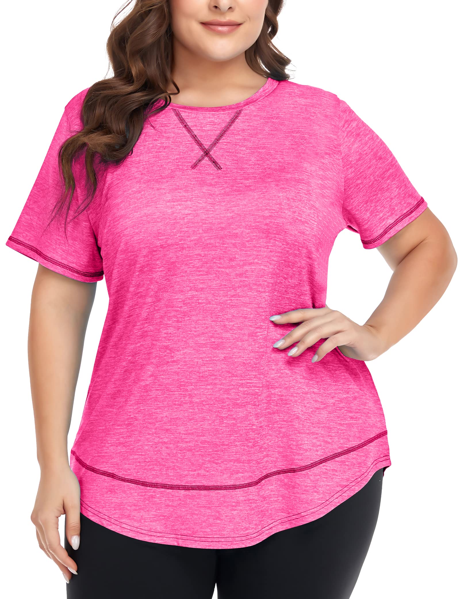 COOTRY Plus Size Workout Tops for Women Short Sleeve Athletic Yoga Shirts