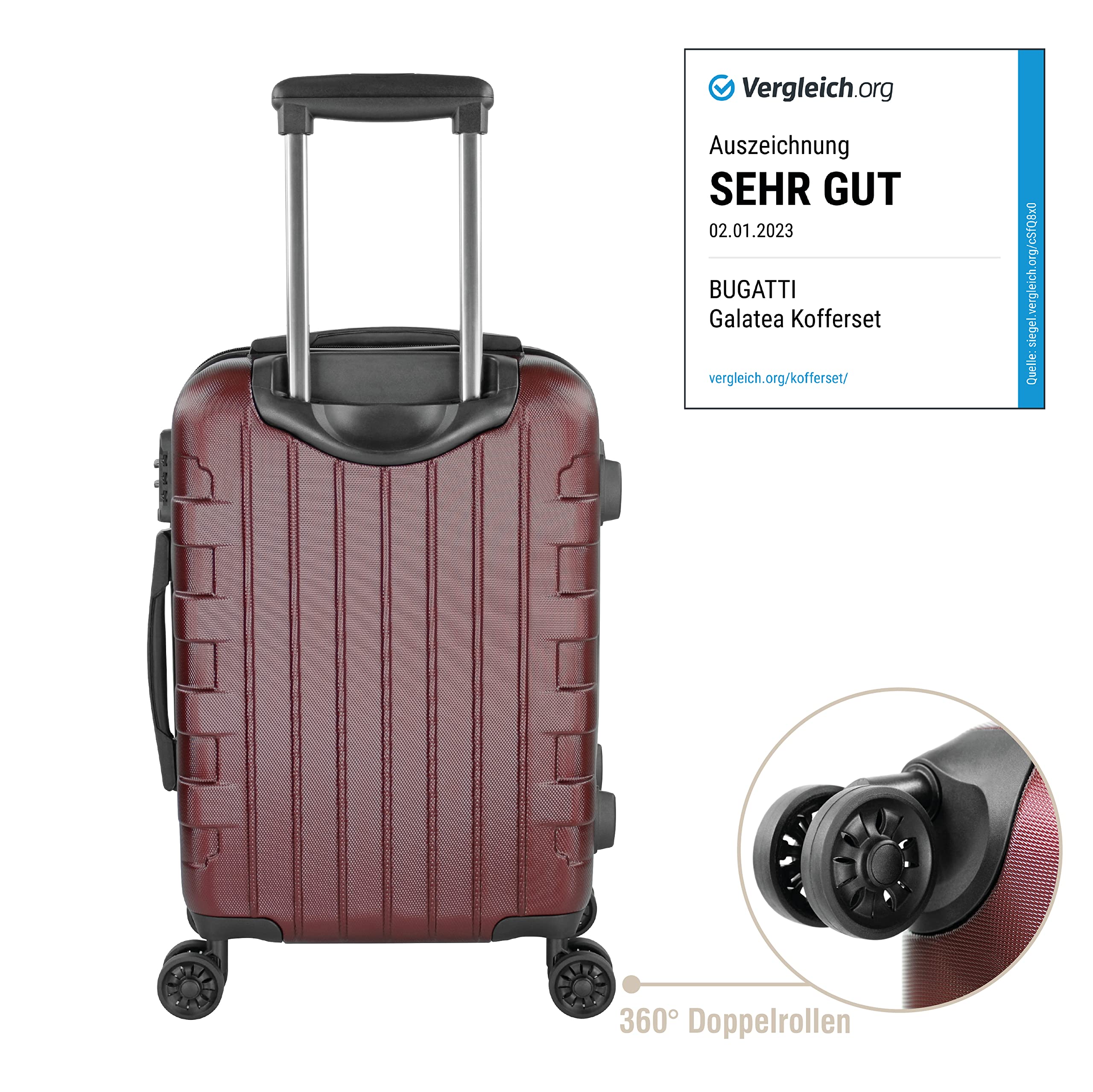 bugatti Galatea valigia rigida 55x38x23,5 cm - 38L, 4 ruote con chiusura a combinazione TSA, rosso