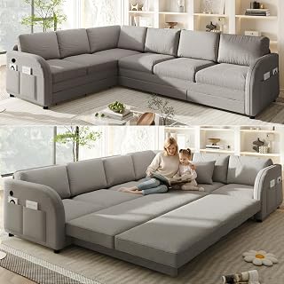115'' Sectional Sleeper Sofa Bed King, L Shaped Couch with Pull Out Bed - Amazon product rated Grade A