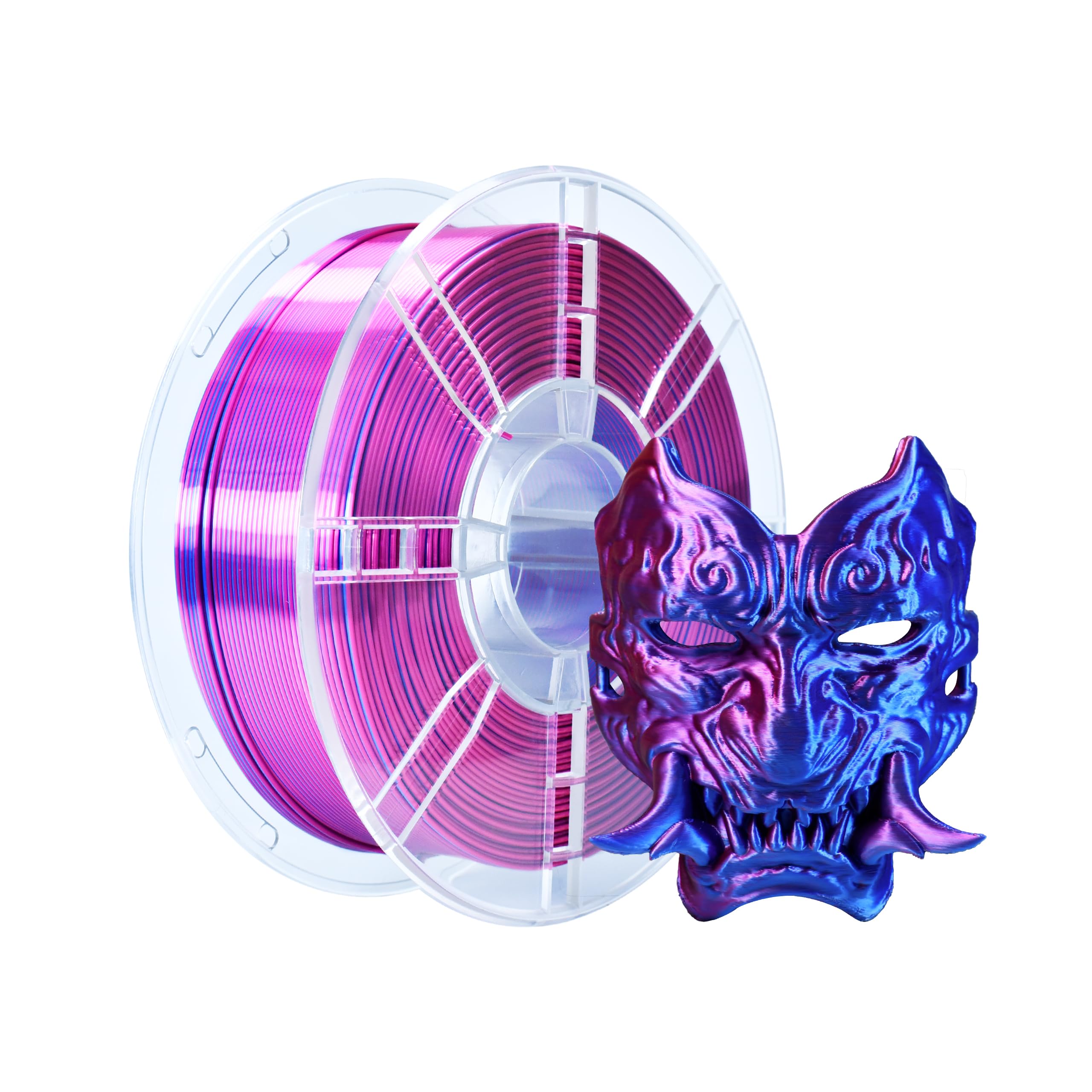 iBOSS Silk PLA Plus Filament 1.75mm+/-0.02mm, Silk Dual Color Blue Red 3D Printer Filament, Shiny Coextrusion PLA+ Filament, Color Change Filament 3D Printing Filament 1kg/2.2lb, Silk Red Blue