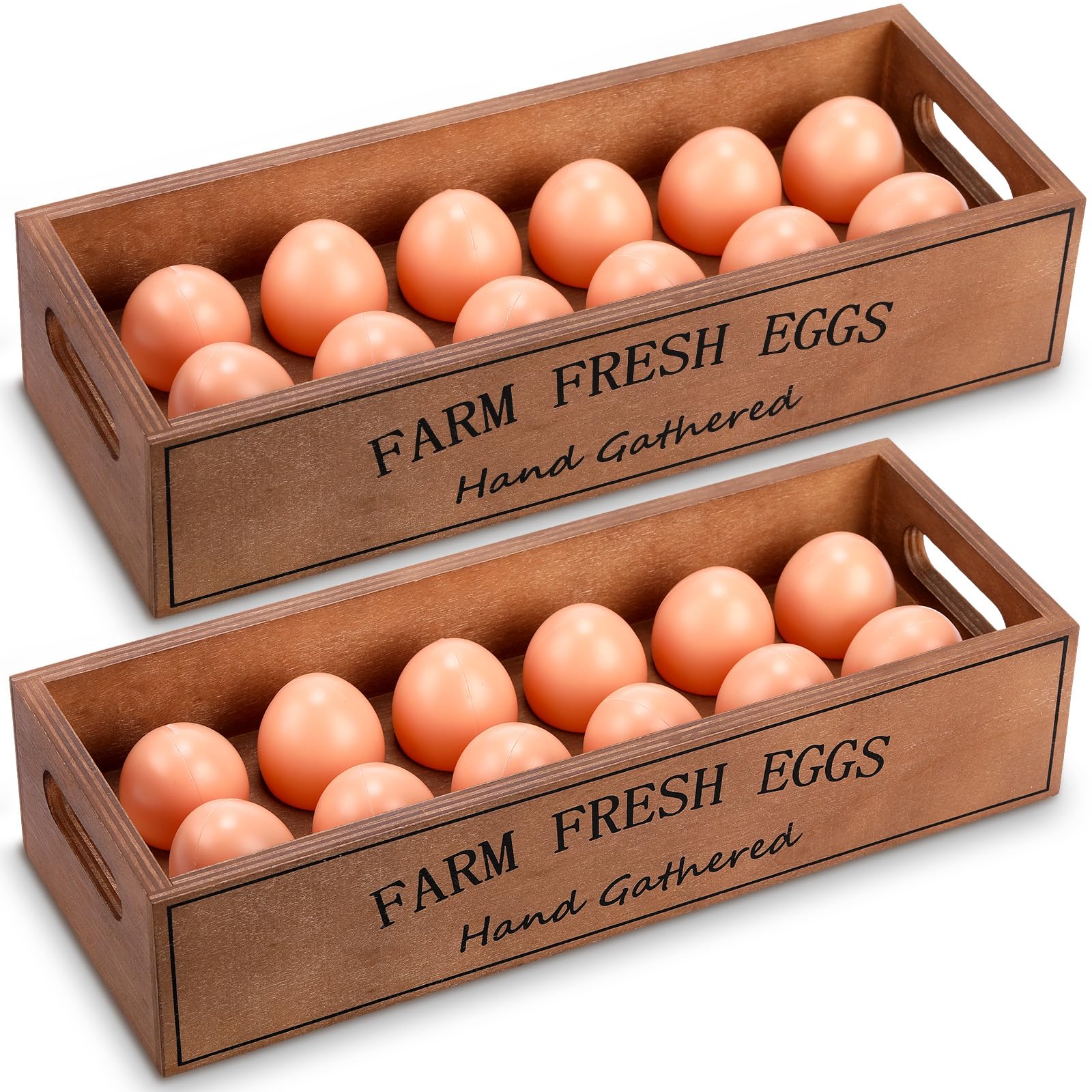 2 Pcs Wooden Egg Holder Countertop, 24 Eggs, Brown Color