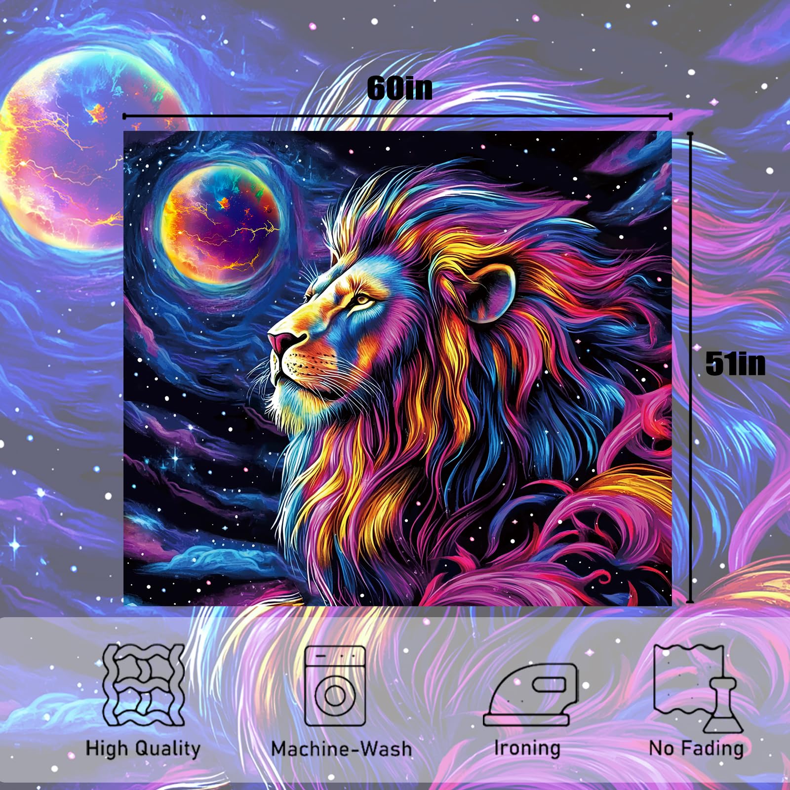Amazon.com: Avinyl Blacklight Moon Tapestry, Black Light Lion and